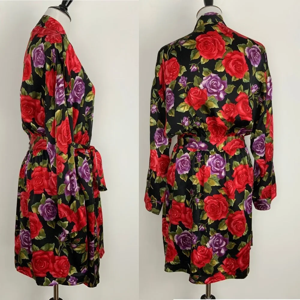 Vintage Victoria's Secret Gold Label 100% Silk Floral Robe Sz M/L - Picture 14 of 16